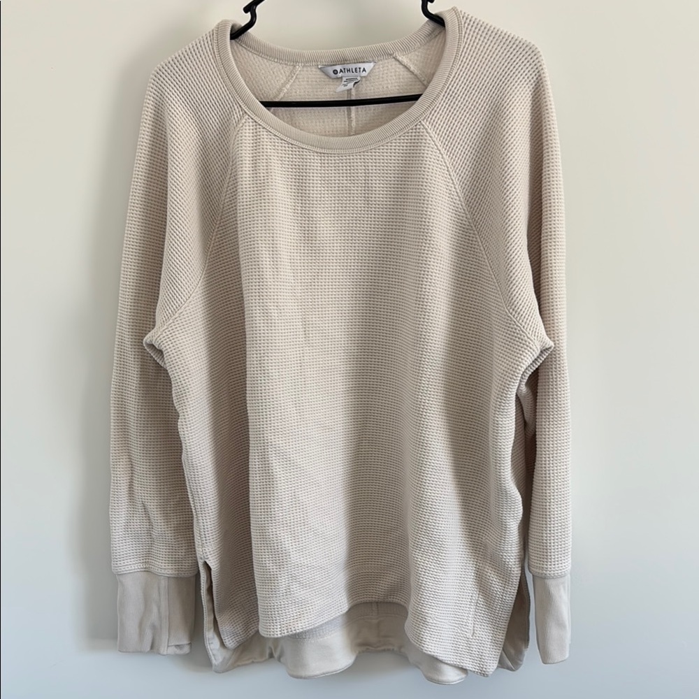 Athleta Off White Waffle Knit Pullover